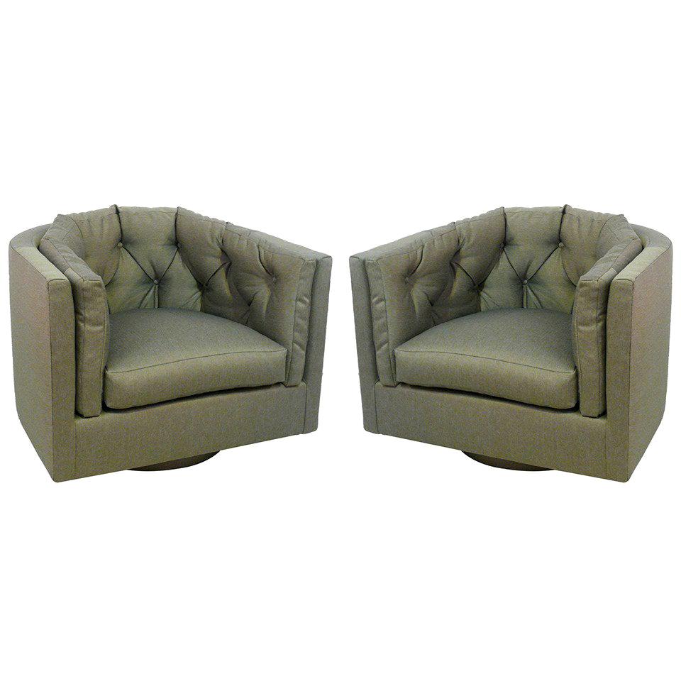Pair of Barrel Back Swivel Chairs For Sale at 1stDibs