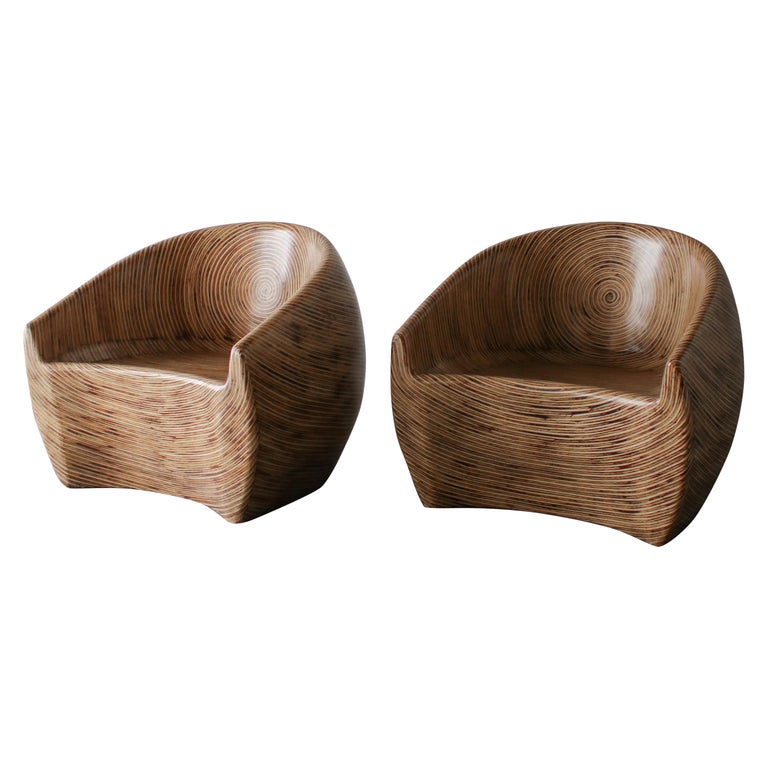 Pair Of Barrel Chairs By Clayton Tuon For Snug At 1stdibs Barrel Chairs By Clayton Tuon, Outdoor Furniture Clayton