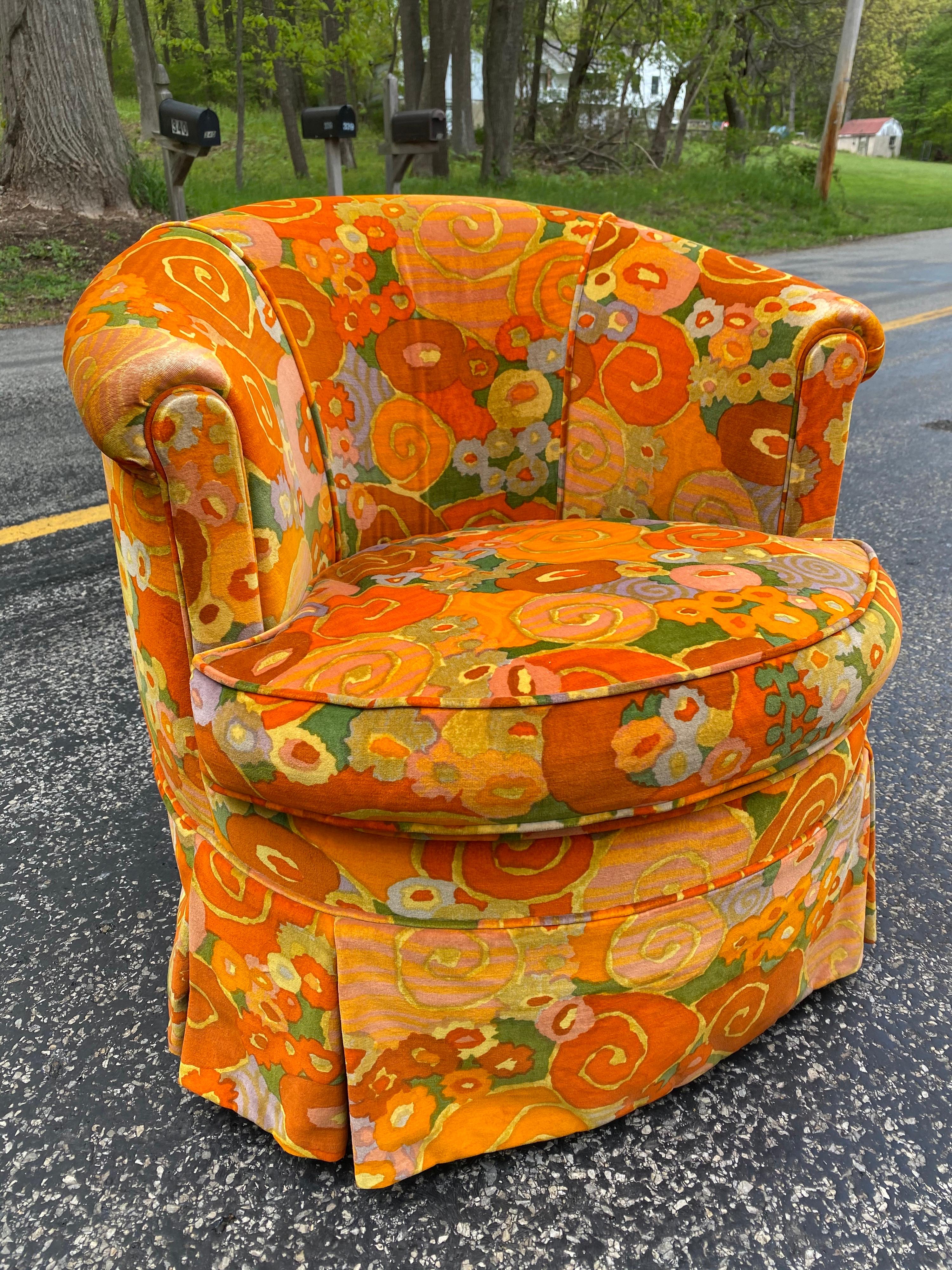 Upholstery Pair of Barrel Chairs in Jack Lenor Larsen Fabric