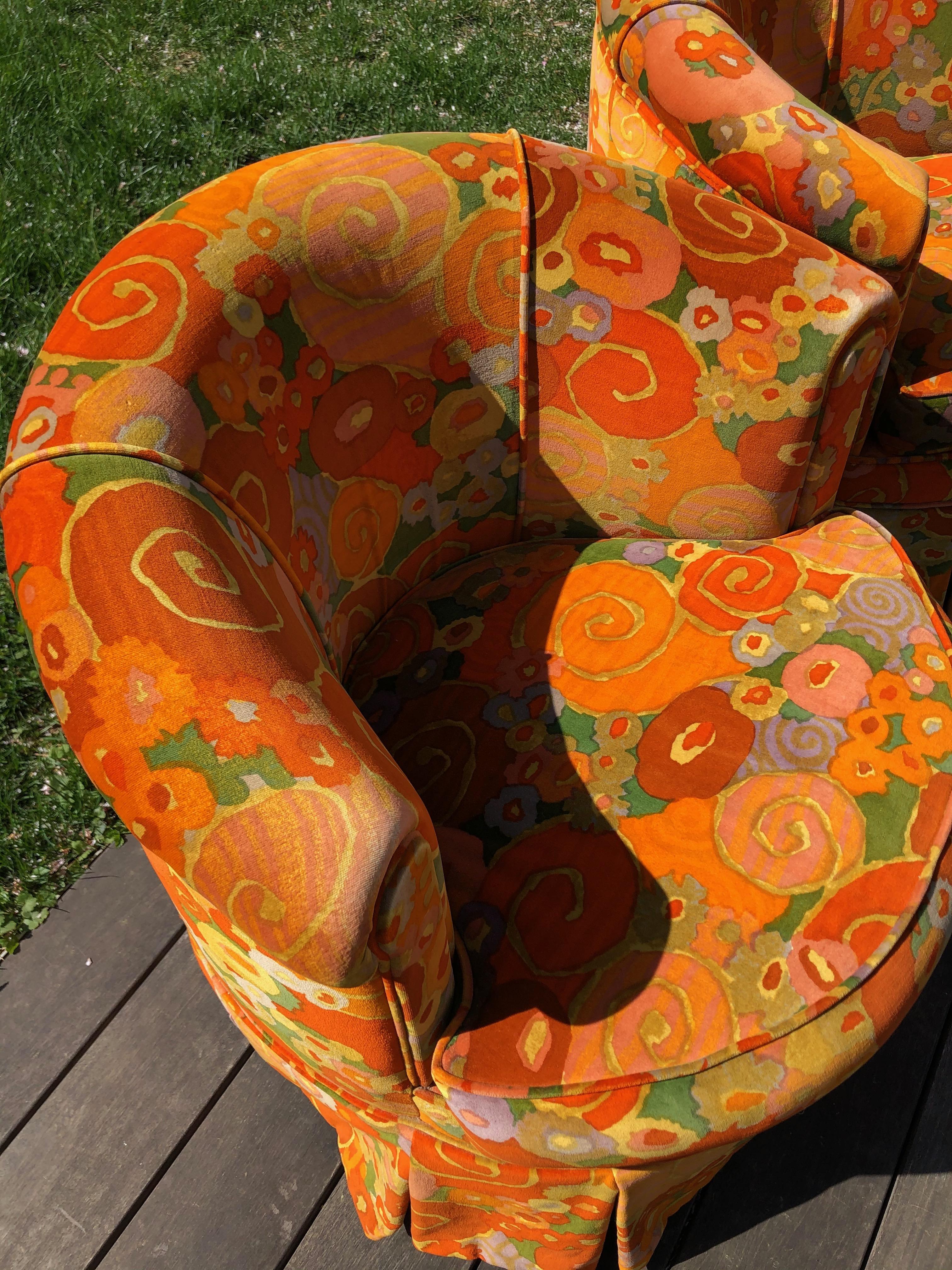 Pair of Barrel Chairs in Jack Lenor Larsen Fabric 4