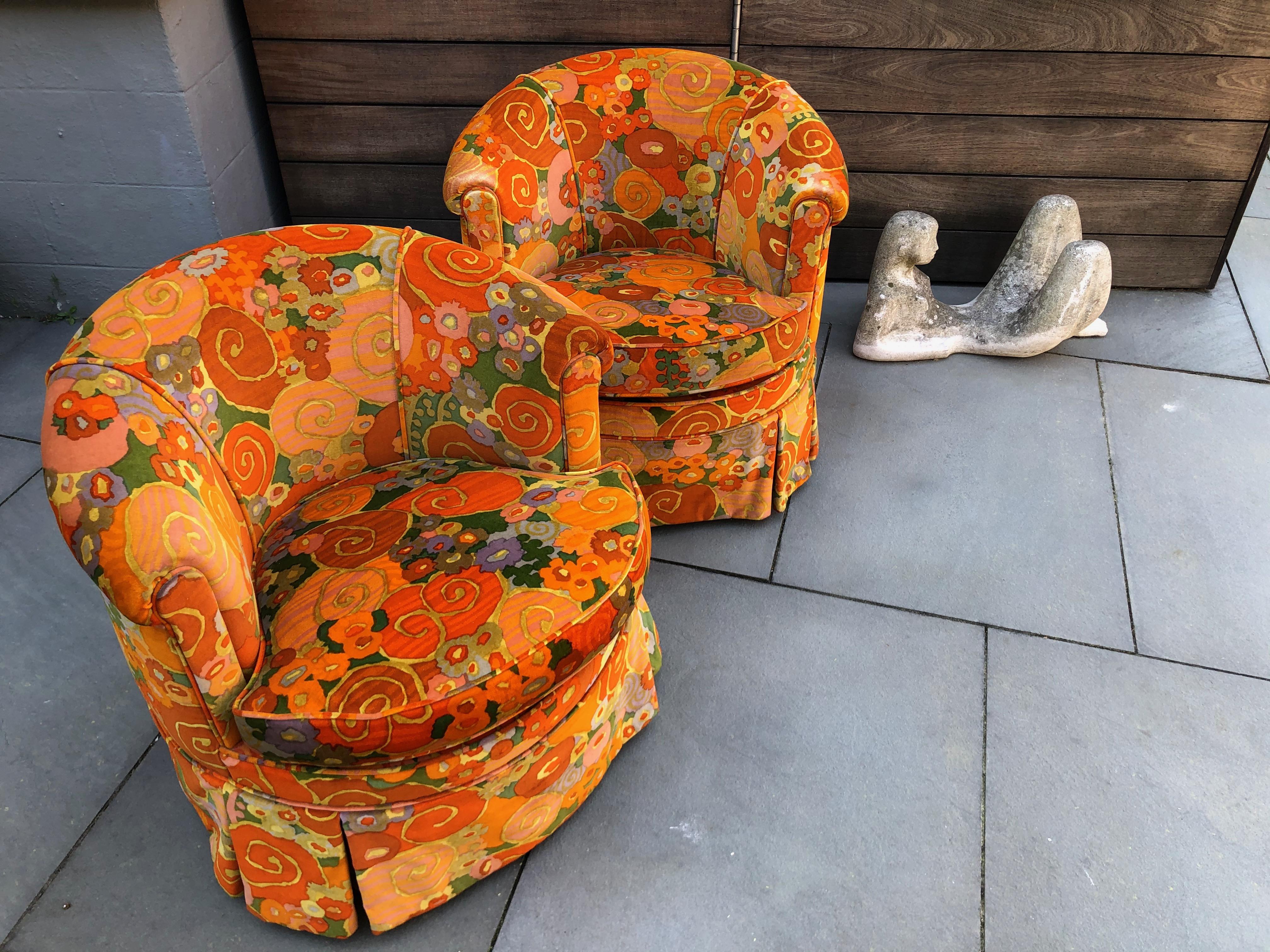 Pair of Barrel Chairs in Jack Lenor Larsen Fabric 5