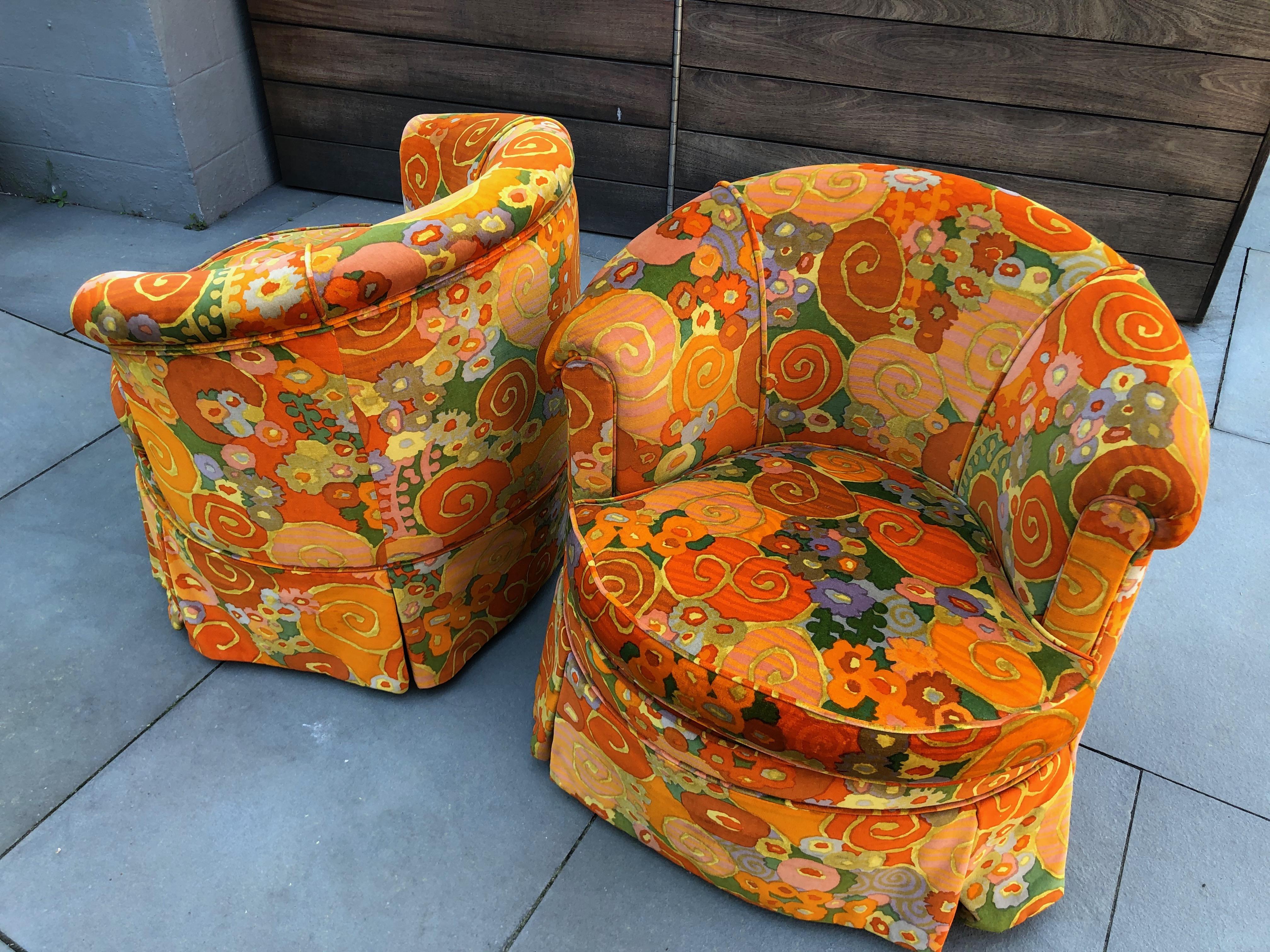 Pair of Barrel Chairs in Jack Lenor Larsen Fabric 7