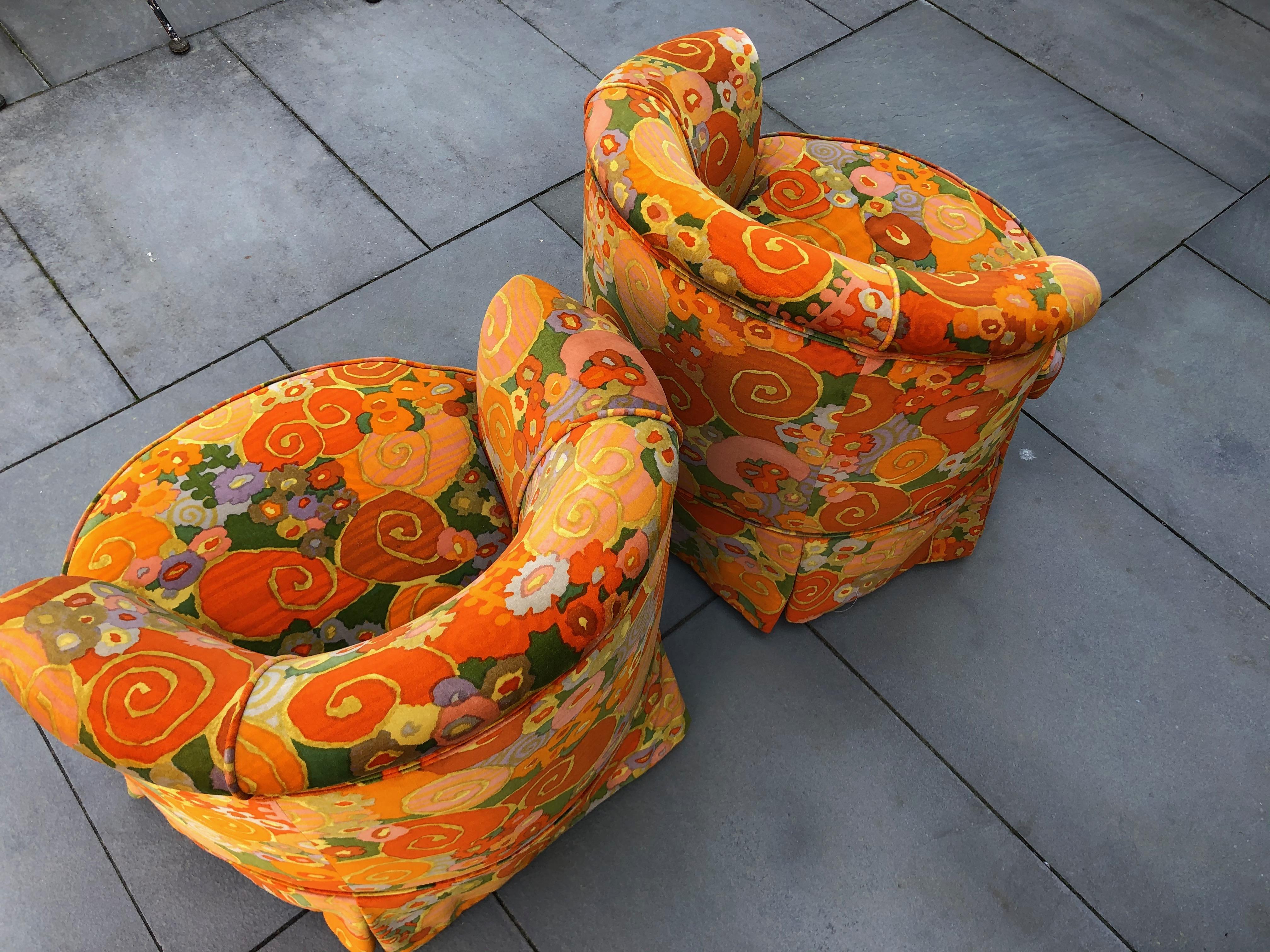 Pair of Barrel Chairs in Jack Lenor Larsen Fabric 9