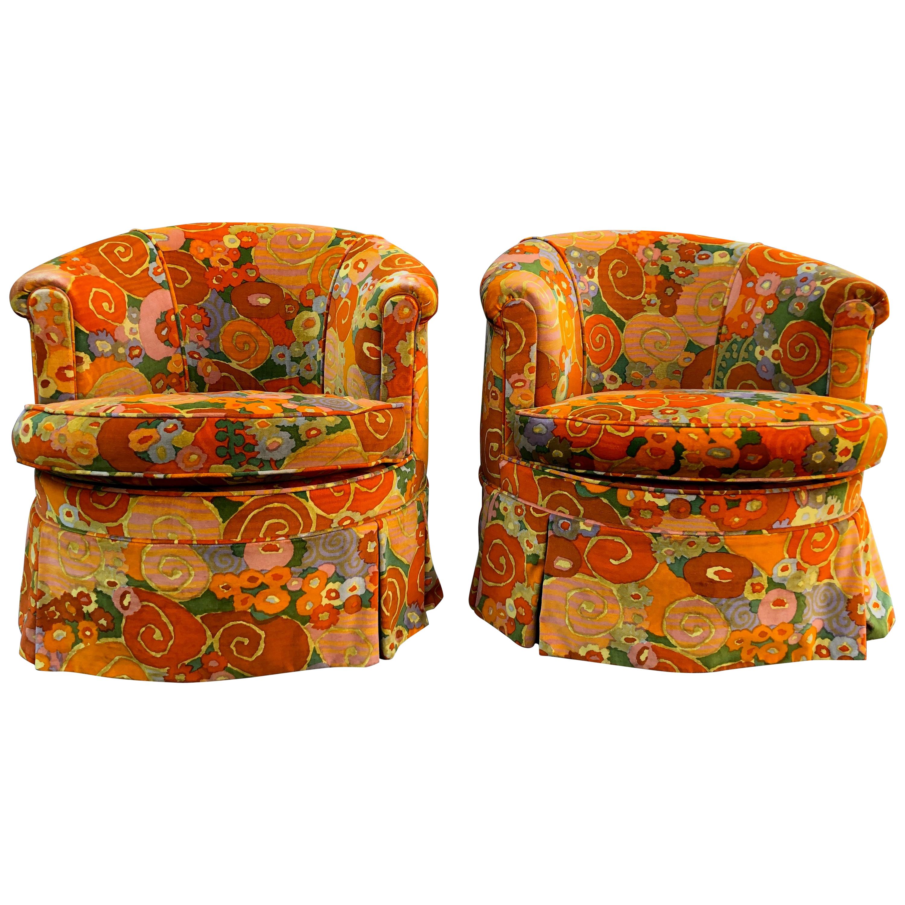 Pair of Barrel Chairs in Jack Lenor Larsen Fabric
