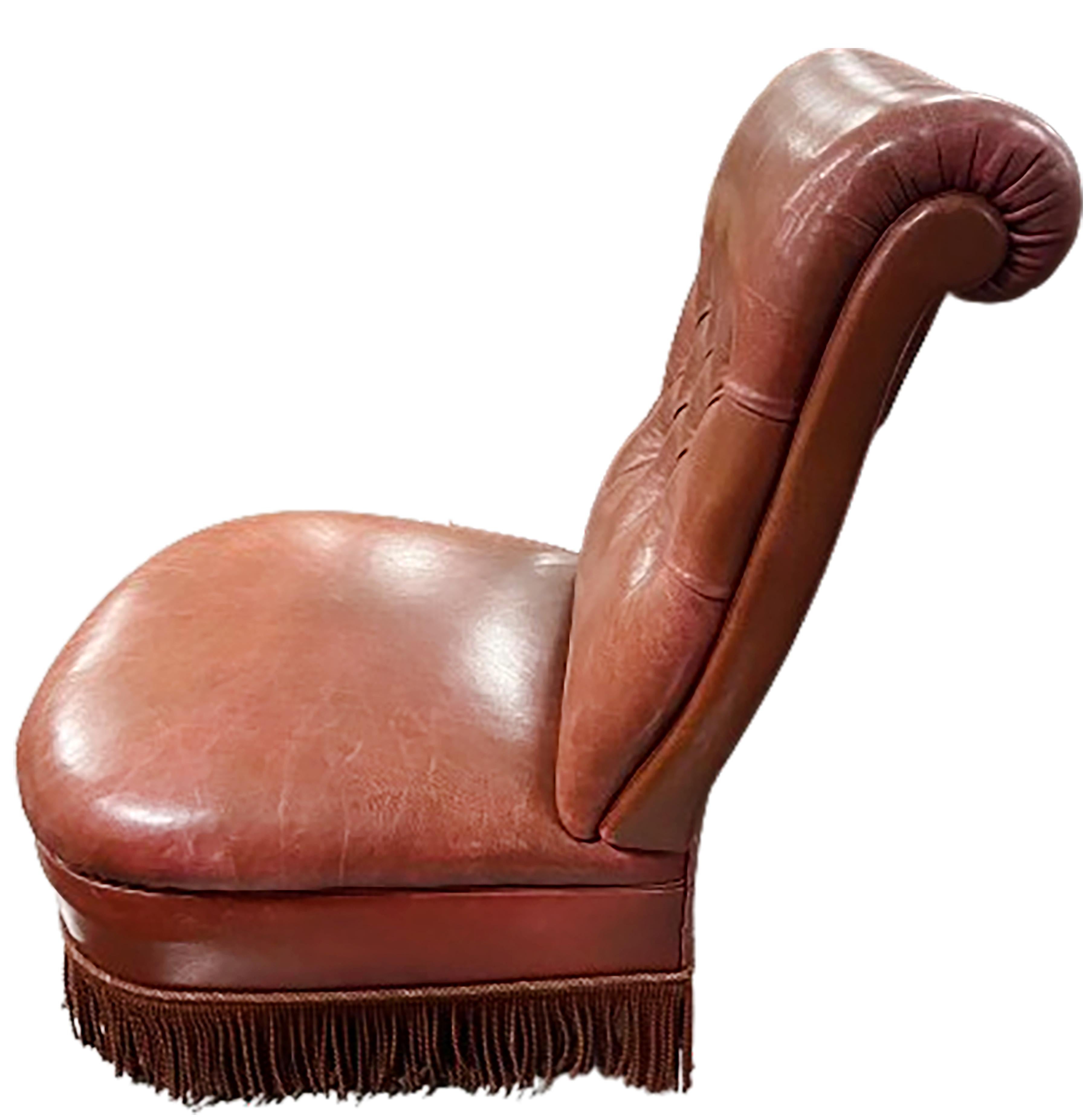 Pair of Barrel Leather Upholstered Slipper Chairs For Sale 1