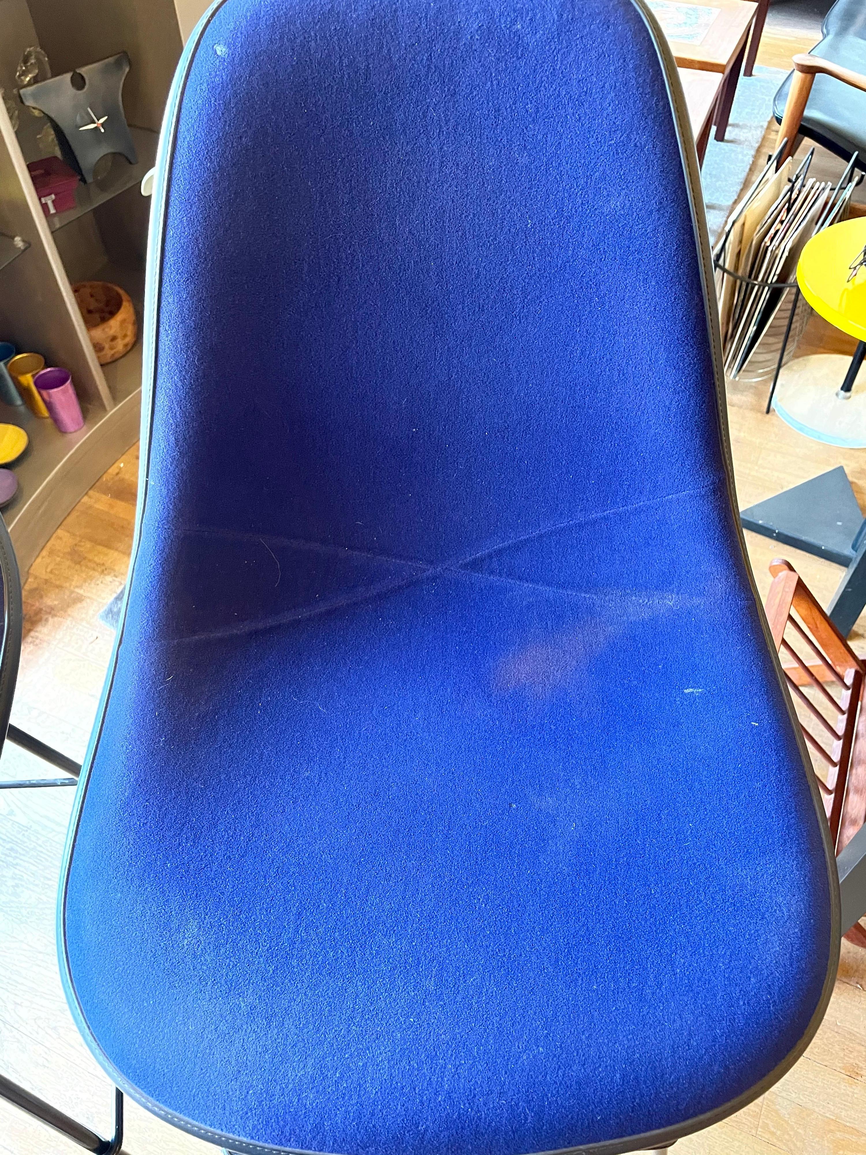 American Pair of Barstools Designed by Eames for Herman Miller with Blue Velvet Covers For Sale