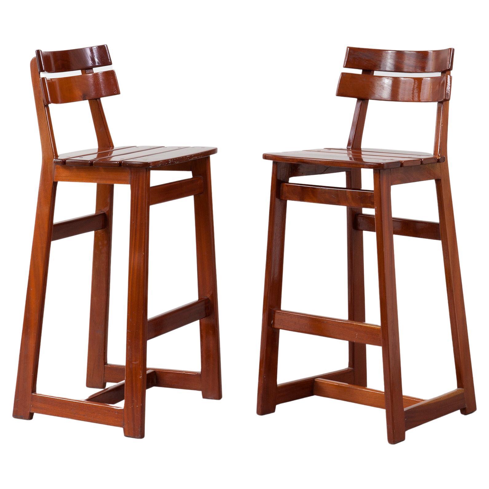 Pair of Barstools in Brazilian Mahogany by Sérgio Rodrigues For Sale
