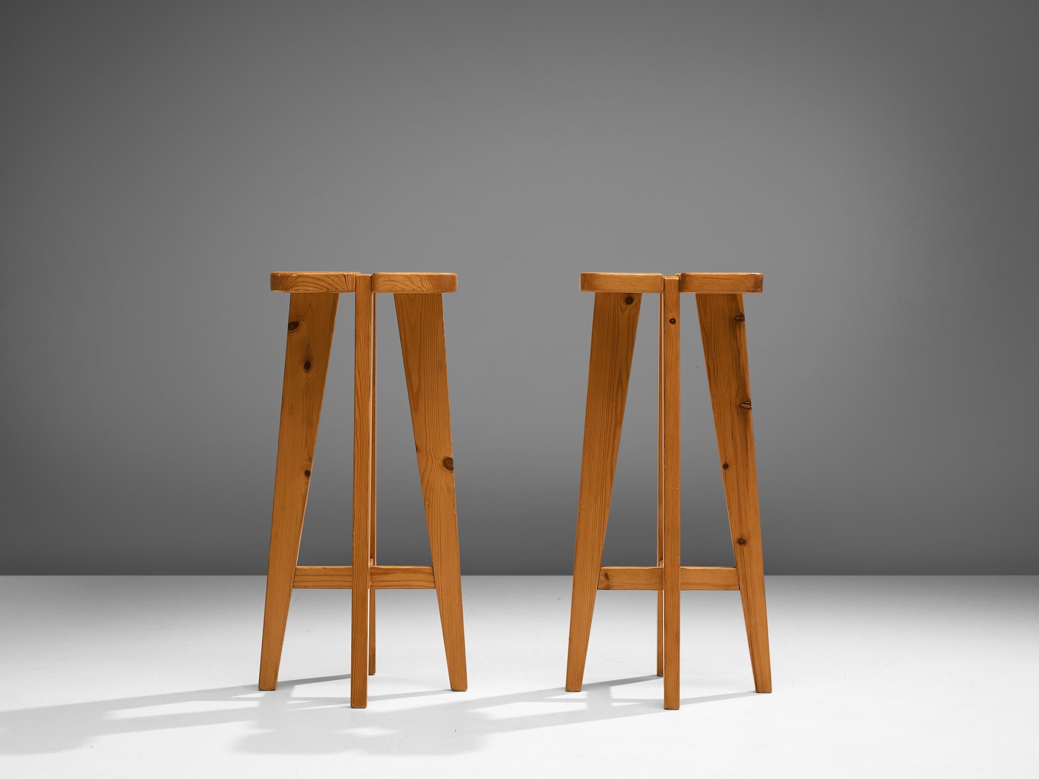 Scandinavian Modern Pair of Barstools in Solid Pine by Lisa Johansson Pape