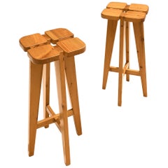 Pair of Barstools in Solid Pine by Lisa Johansson Pape