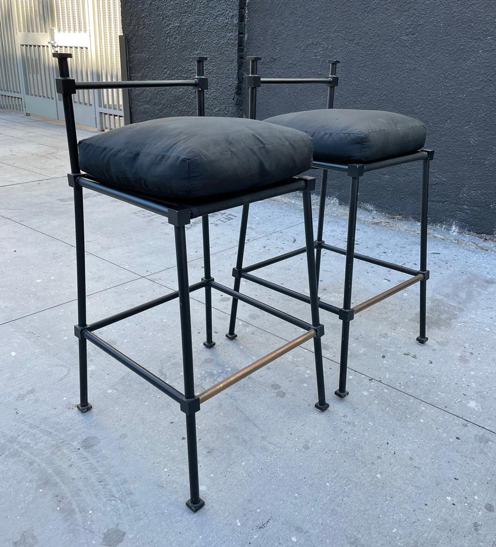 Pair of Barstools in Solid Steel in Powder Black Finish For Sale 7