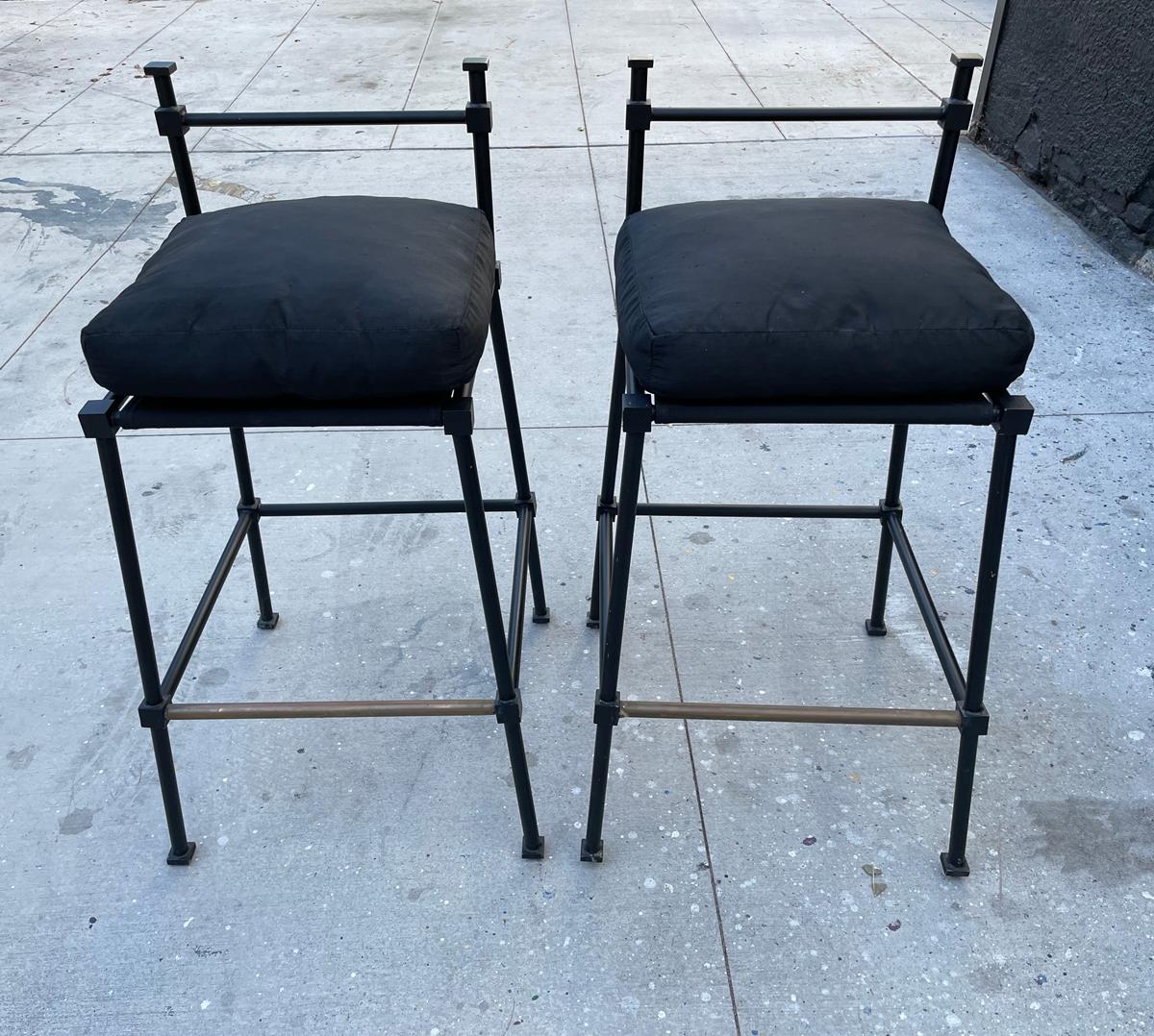 Pair of Barstools in Solid Steel in Powder Black Finish For Sale 8