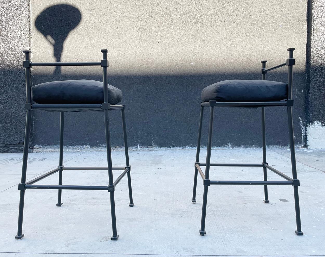 Pair of Barstools in Solid Steel in Powder Black Finish For Sale 11