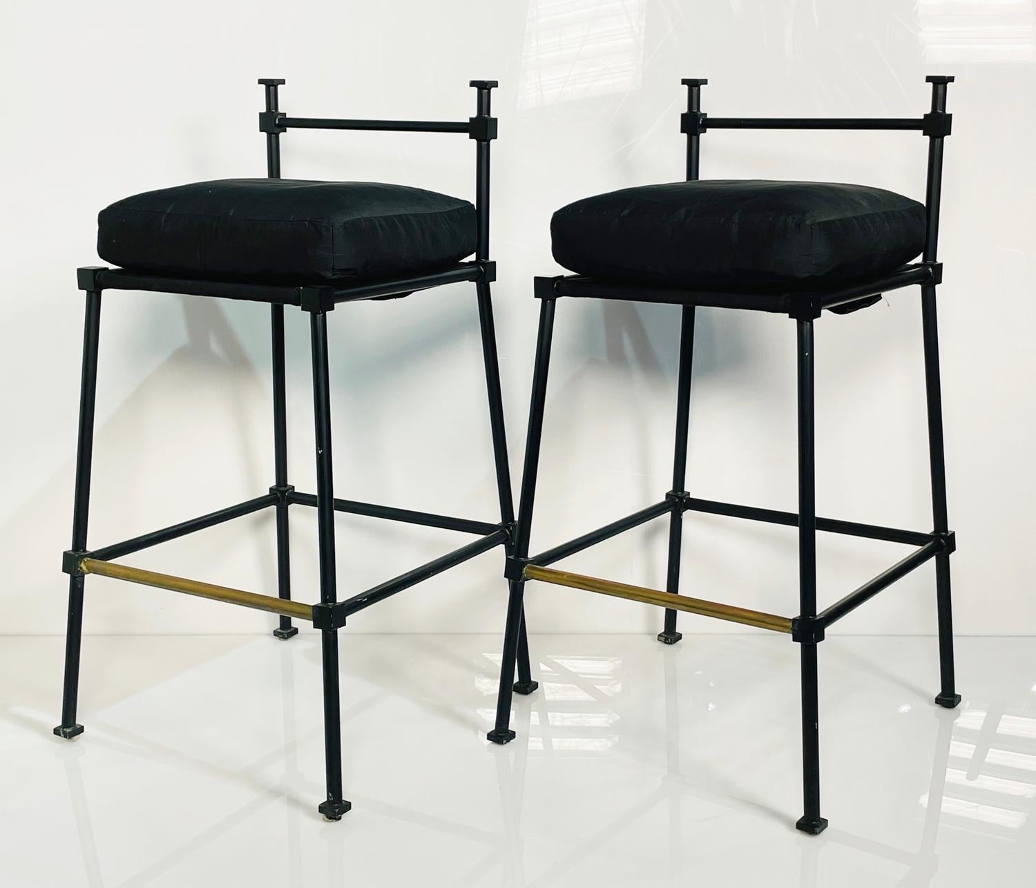 Mid-Century Modern Pair of Barstools in Solid Steel in Powder Black Finish For Sale