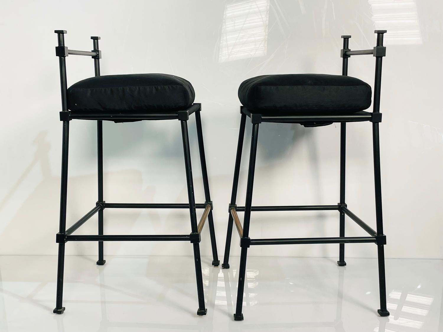American Pair of Barstools in Solid Steel in Powder Black Finish For Sale