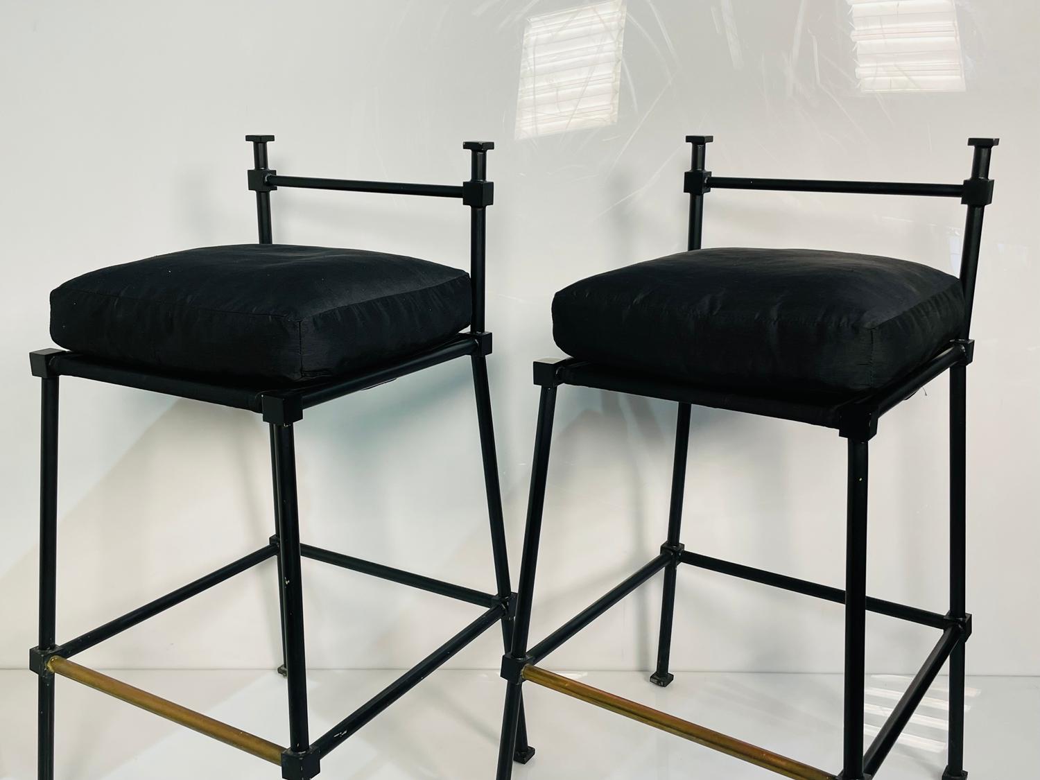 Pair of Barstools in Solid Steel in Powder Black Finish For Sale 1