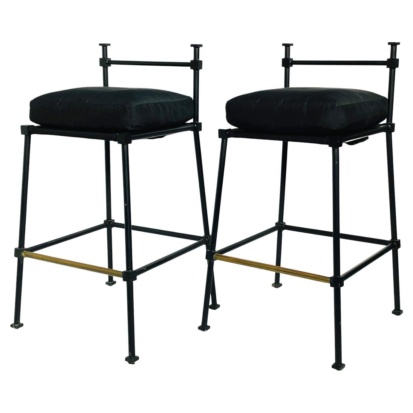 Pair of Barstools in Solid Steel in Powder Black Finish For Sale