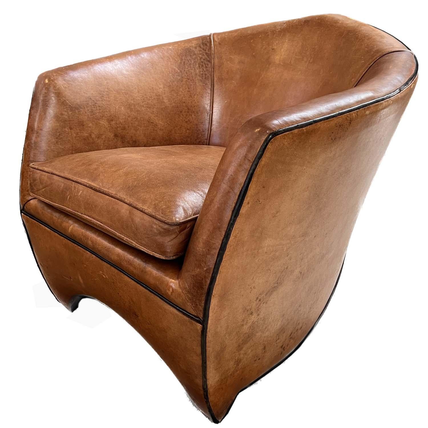 20th Century Pair of Bart Van Bekhoven, 'Cocoon' Lounge Chair, Leather, the Netherlands