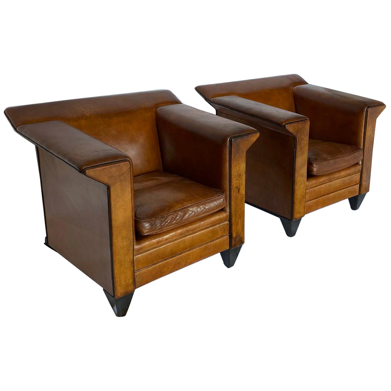 Pair of Bart van Bekhoven Leather Armchairs