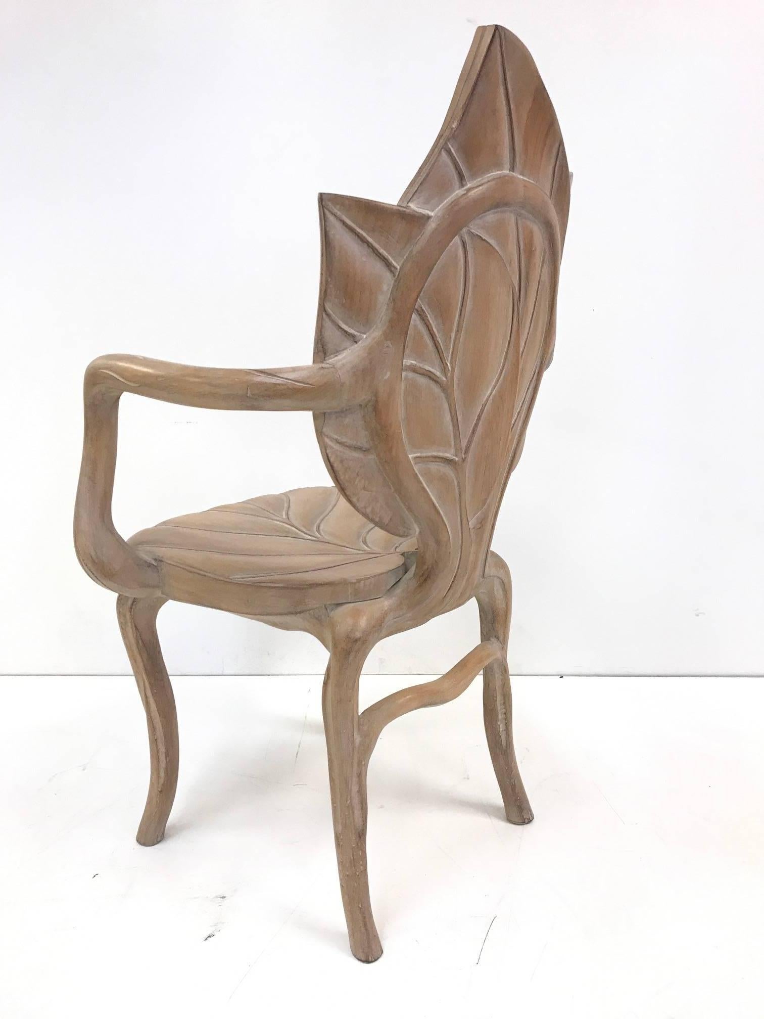 Late 20th Century Pair of Bartolozzi & Maioli Carved Wooden Leaf Armchairs For Sale
