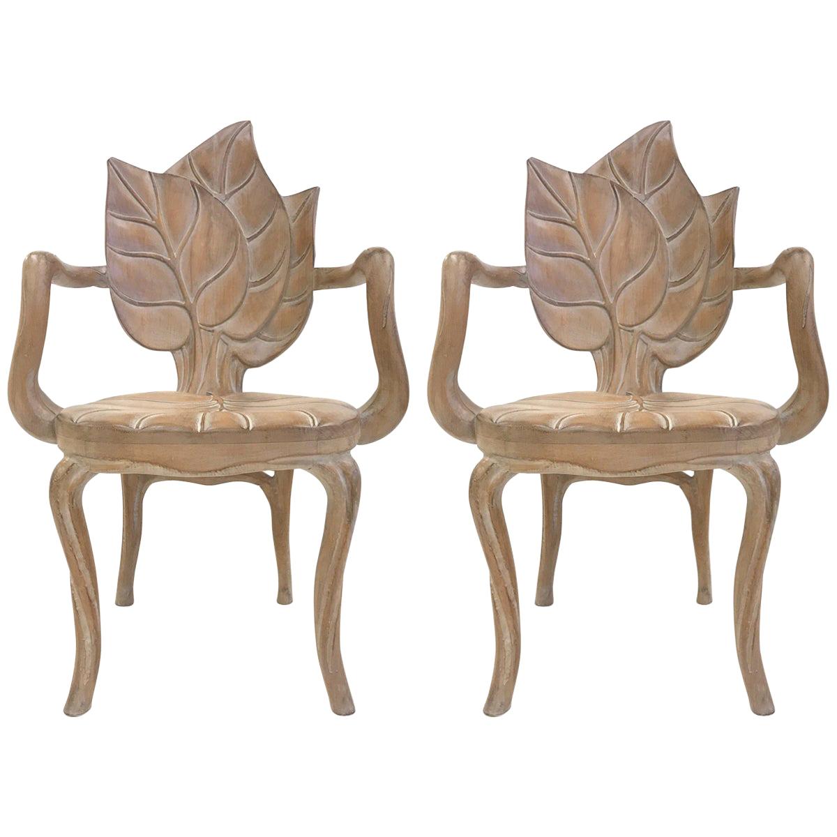 Pair of Bartolozzi & Maioli Carved Wooden Leaf Armchairs For Sale