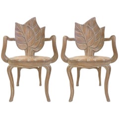 Vintage Pair of Bartolozzi & Maioli Carved Wooden Leaf Armchairs