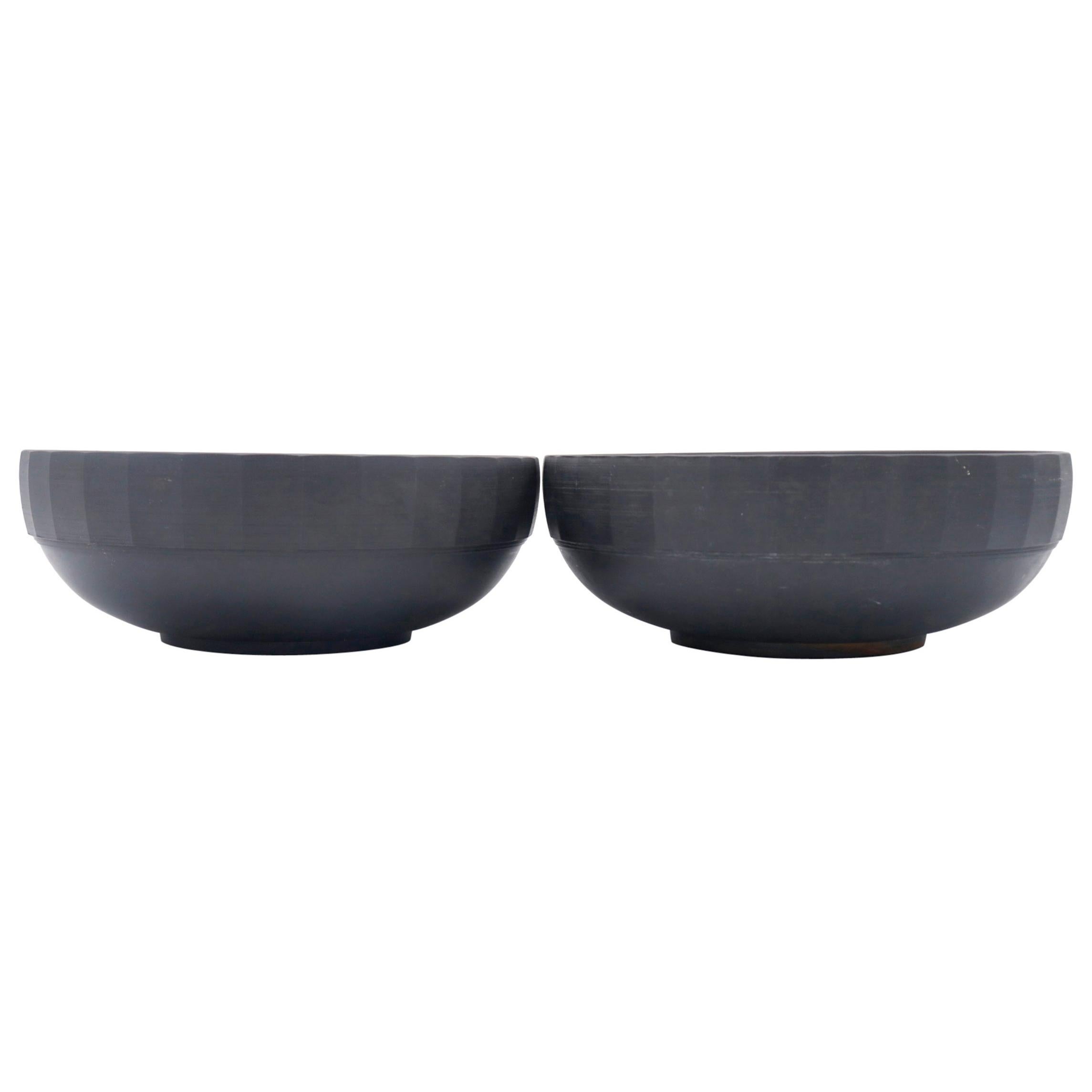 Pair of Basalt Keith Murray Large Bowls For Sale