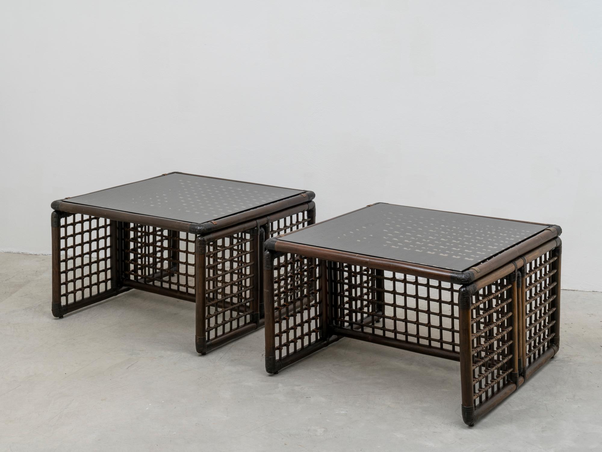 Post-Modern Pair of “Basilian I” Rattan Coffee Tables by Afra & Tobia Scarpa for B&B Italia  For Sale