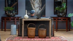 Pair of "Basket of Plenty" Demi Lune Tables, c. 1900