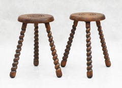Pair of Basque Folk Art Tripod Stools c1950 France