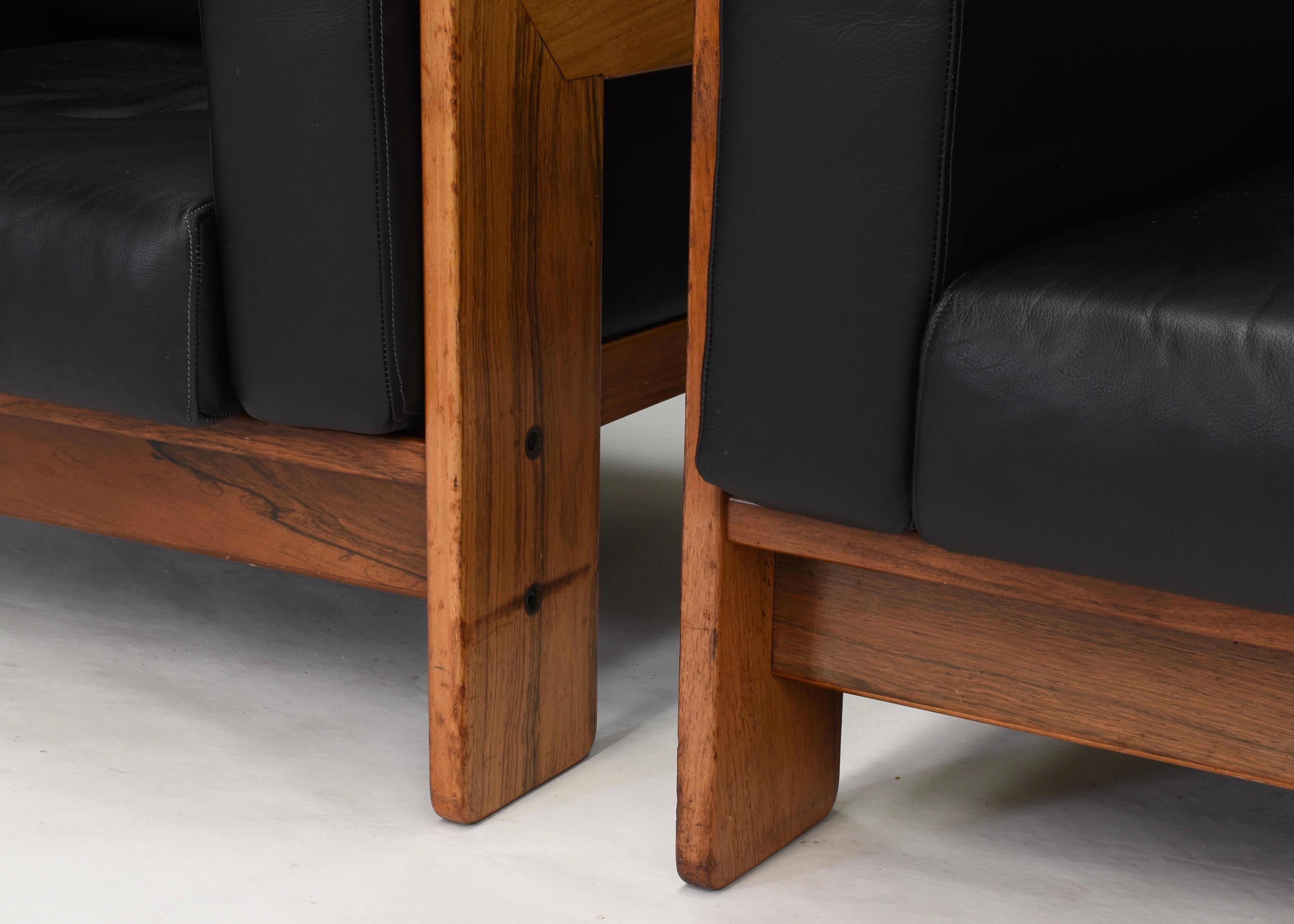 Pair of Bastiano Chairs by Tobia Scarpa in Black Leather, Gavina, Italy, 1975 3