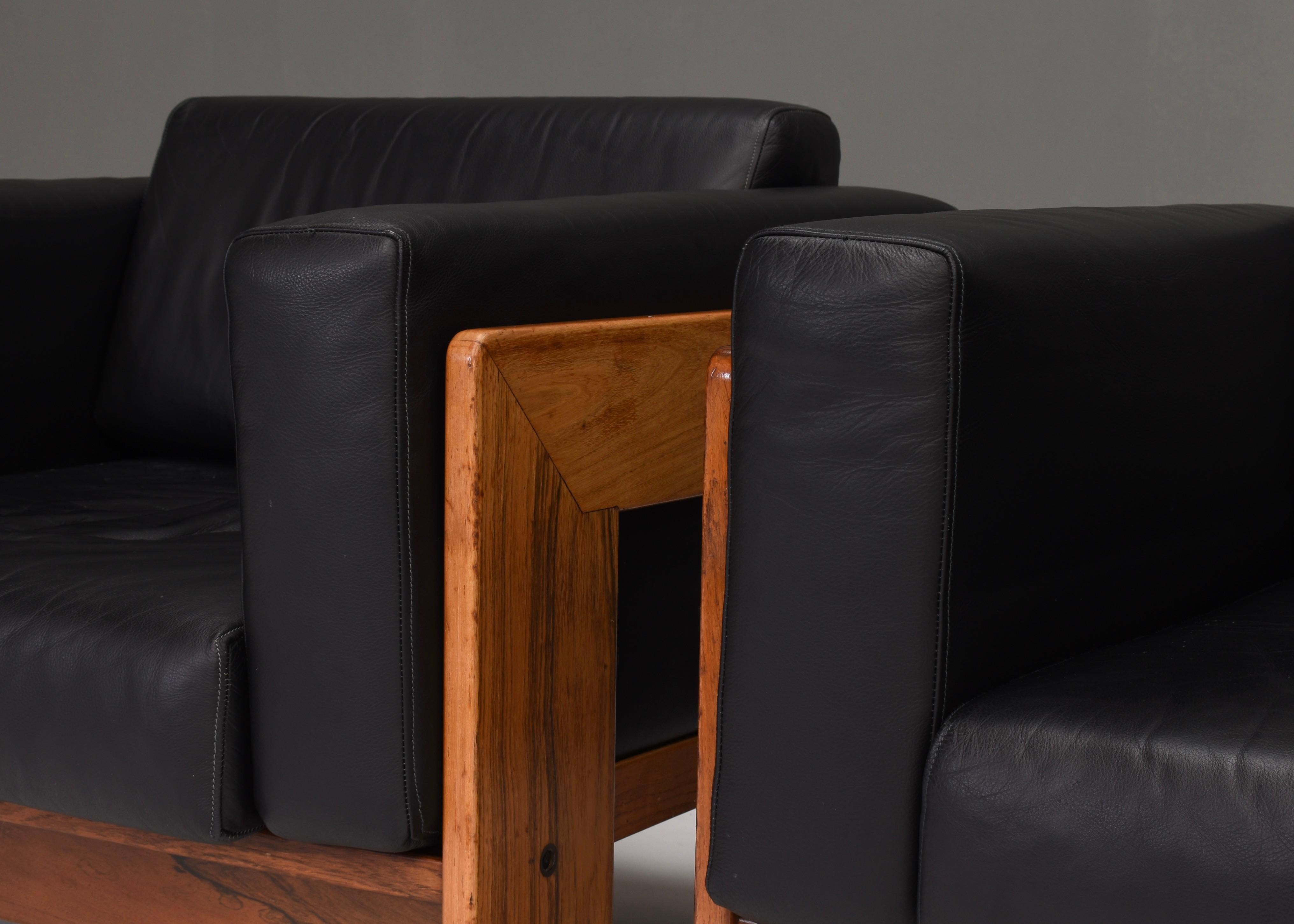 Pair of Bastiano Chairs by Tobia Scarpa in Black Leather, Gavina, Italy, 1975 4