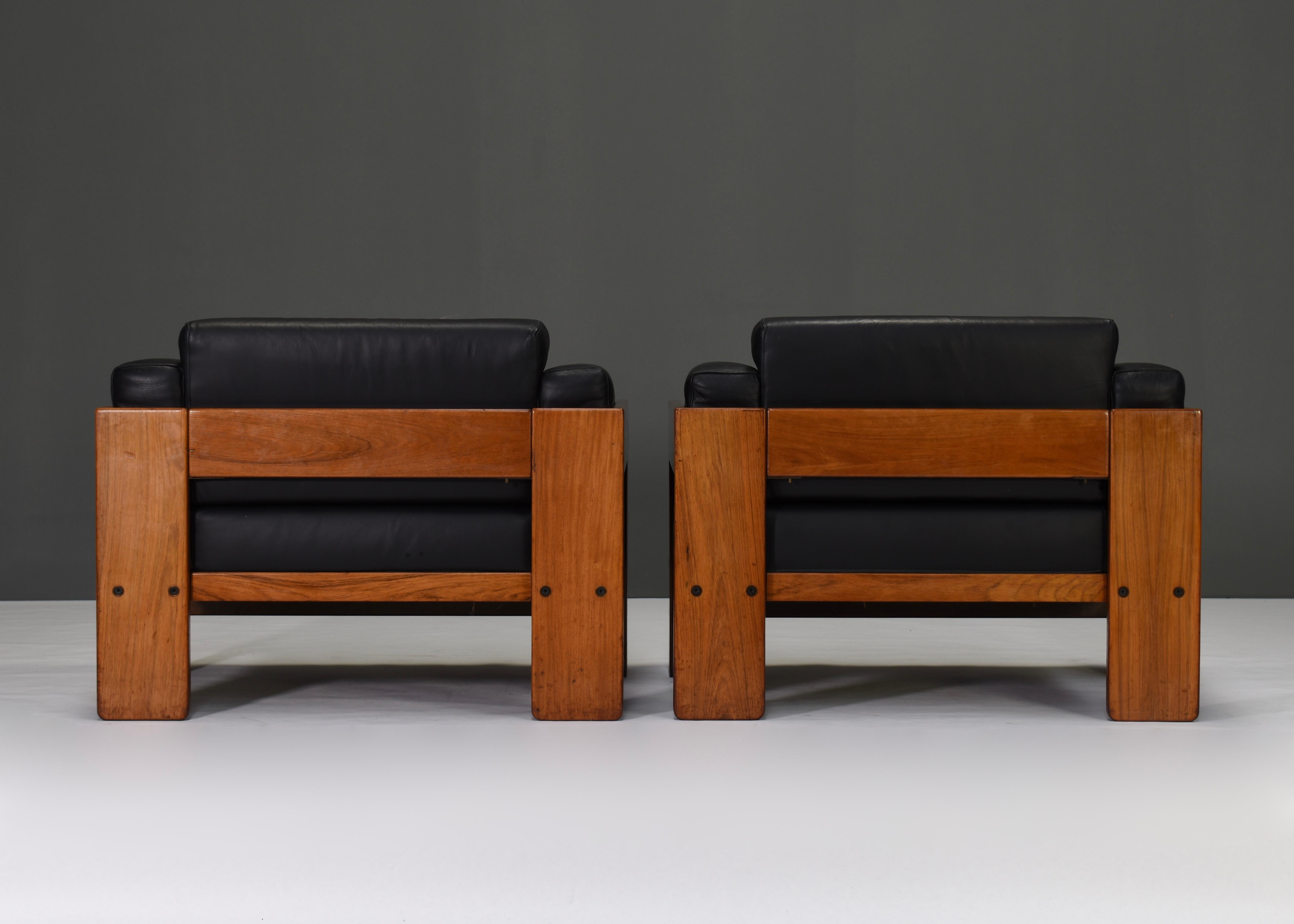 European Pair of Bastiano Chairs by Tobia Scarpa in Black Leather, Gavina, Italy, 1975