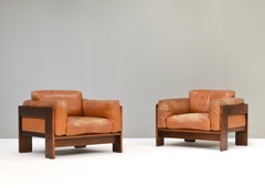 Pair of Bastiano Chairs by Tobia Scarpa in Tan Leather, Gavina, Italy, 1975