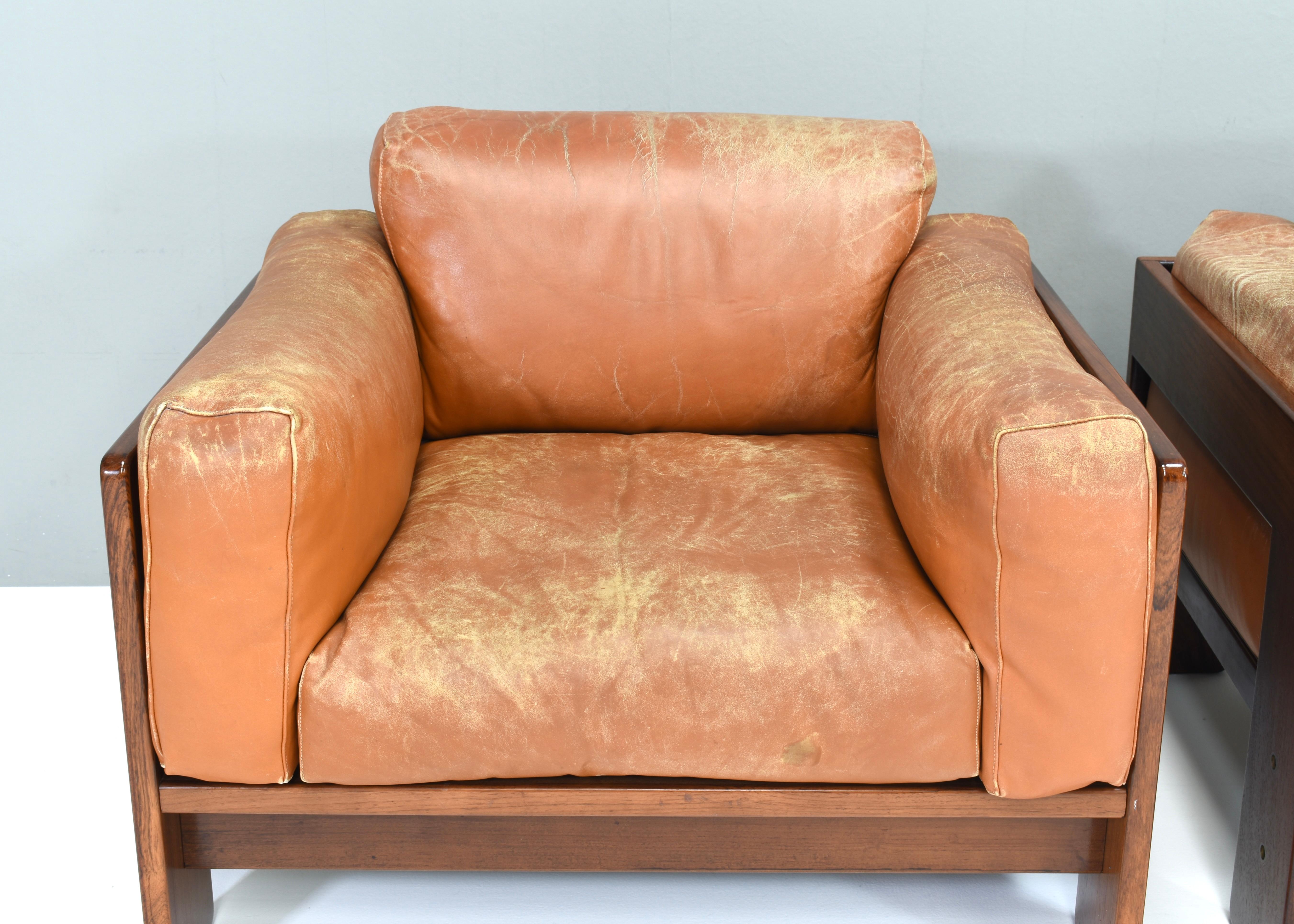 Pair of Bastiano Chairs by Tobia Scarpa in Tan Leather, Gavina, Italy, 1975 1