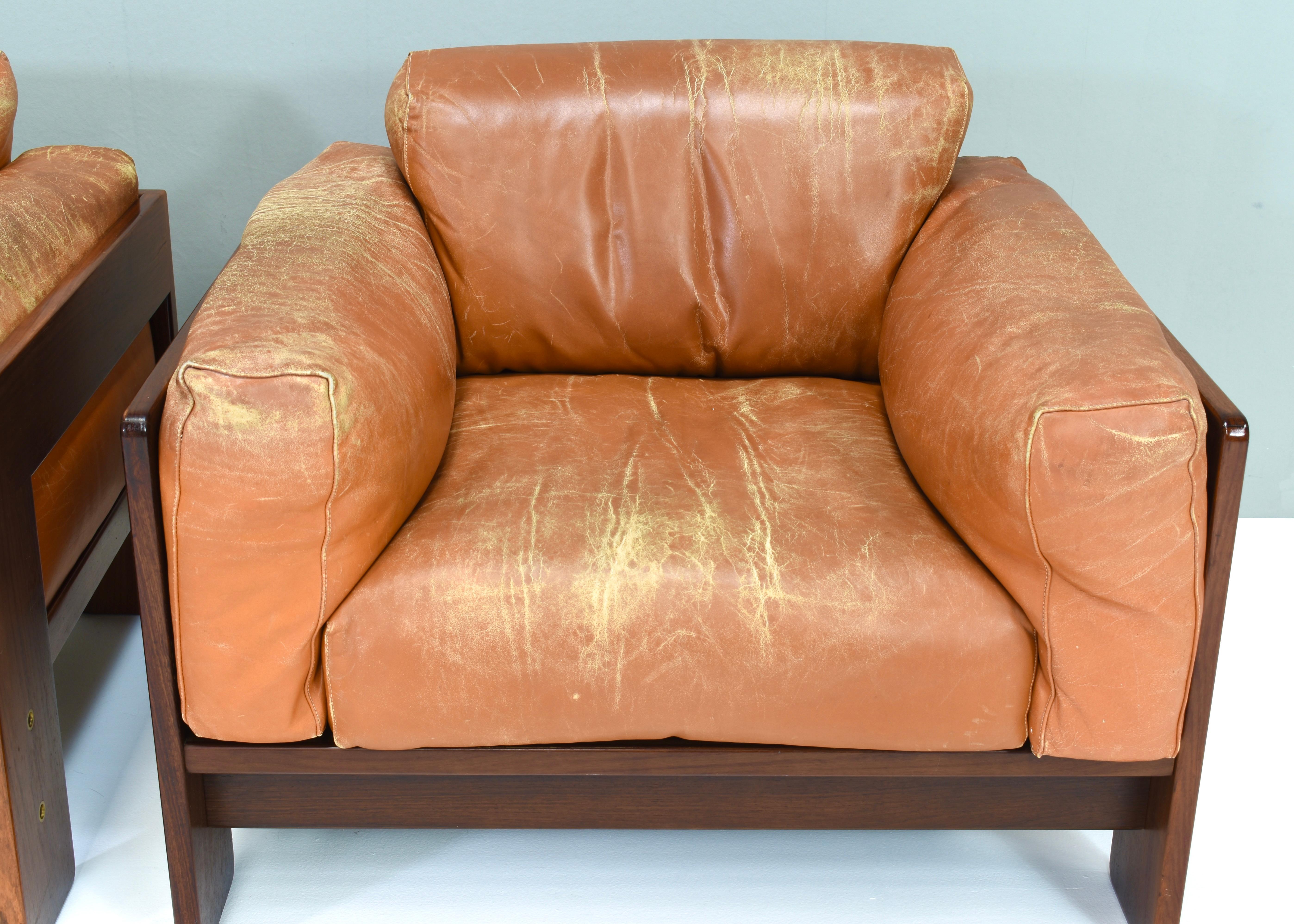 Pair of Bastiano Chairs by Tobia Scarpa in Tan Leather, Gavina, Italy, 1975 2
