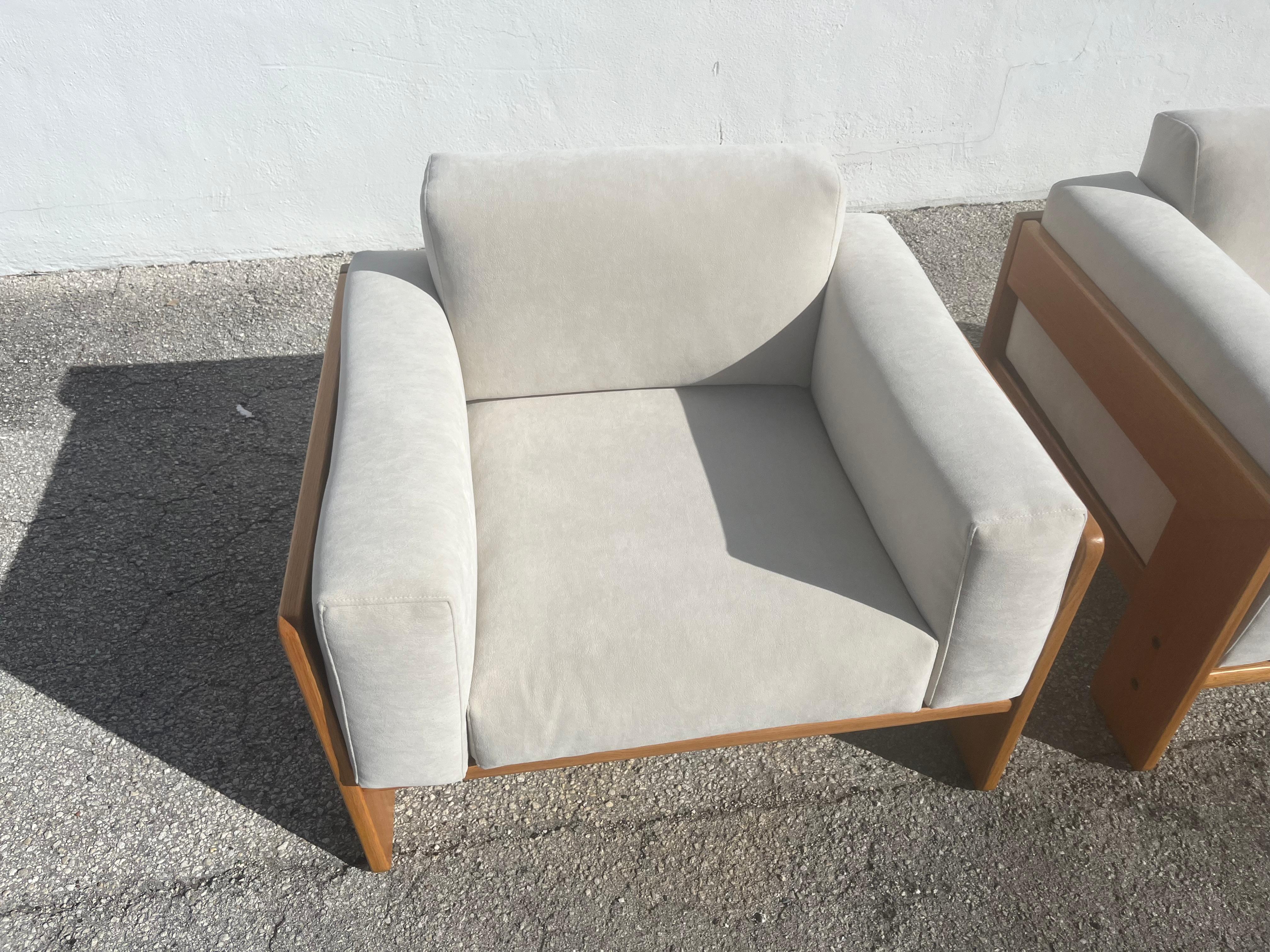 Fabric Pair of Bastiano Chairs by Tobia Scarpa, Knoll, Italy, Oak and Ivory 1979