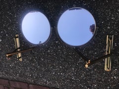 Pair of Bathroom Mirrors in Brass, France, circa 1970
