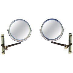 Pair of Bathroom Mirrors in Brass, France, circa 1970