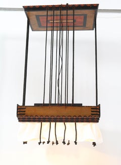 Pair of Batiked Wooden Art Deco Amsterdam School Hanging Lamps by Louis Bogtman