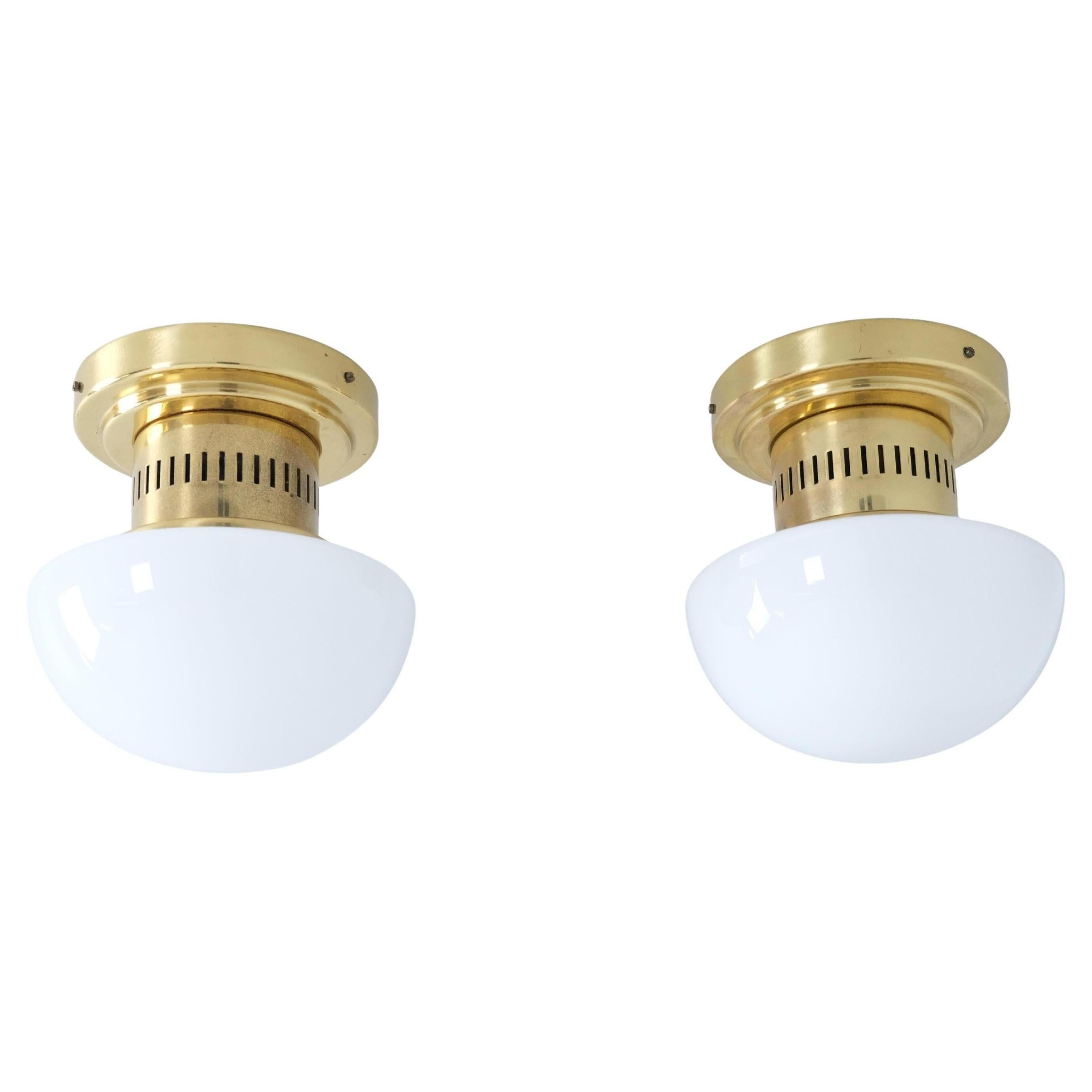 Pair of Bau Flush Mounts model 971-504 in Brass, Klaus Michalik, Orno 1980s