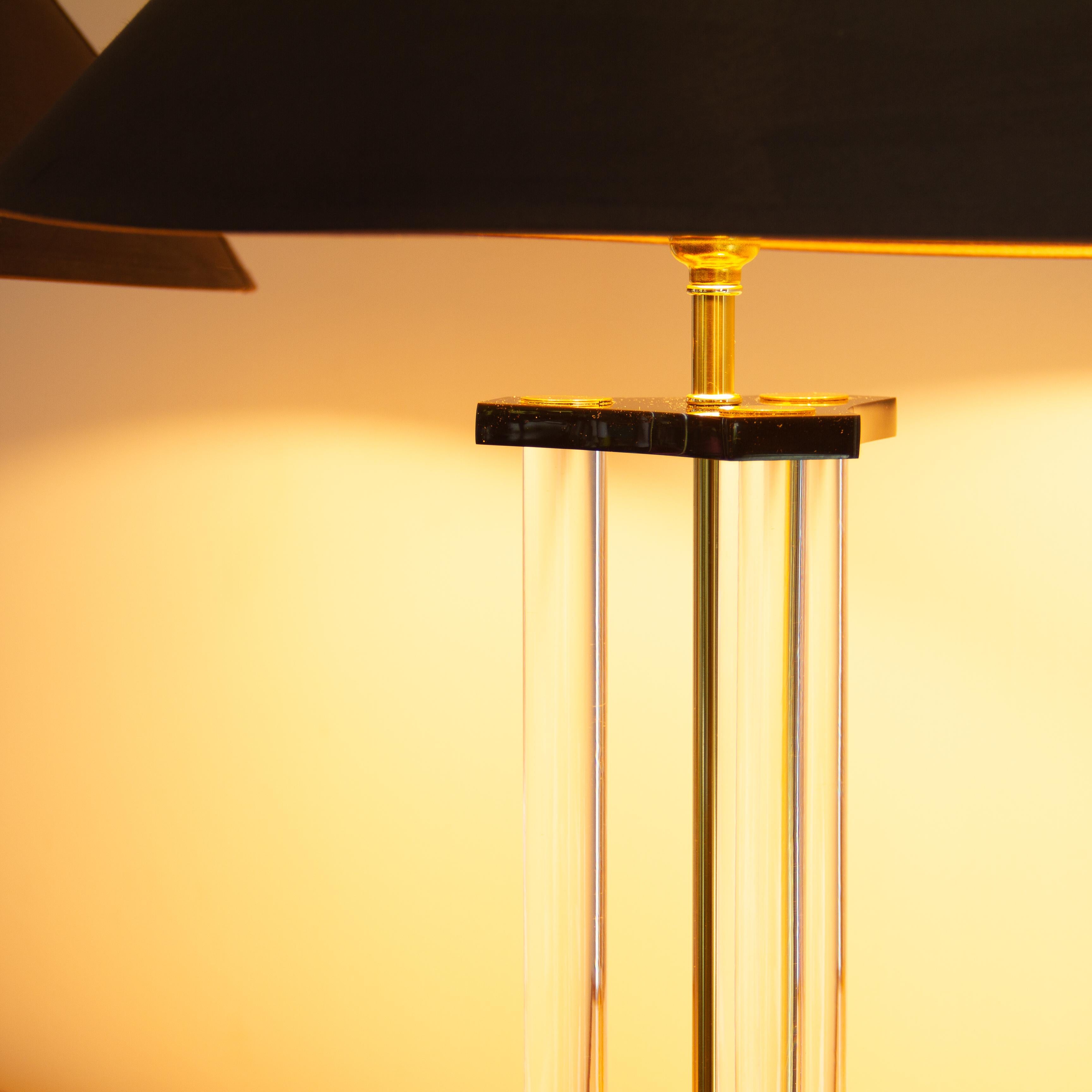 Pair of Bauer Designed Lucite and Brass Lamps, 1980s For Sale 1