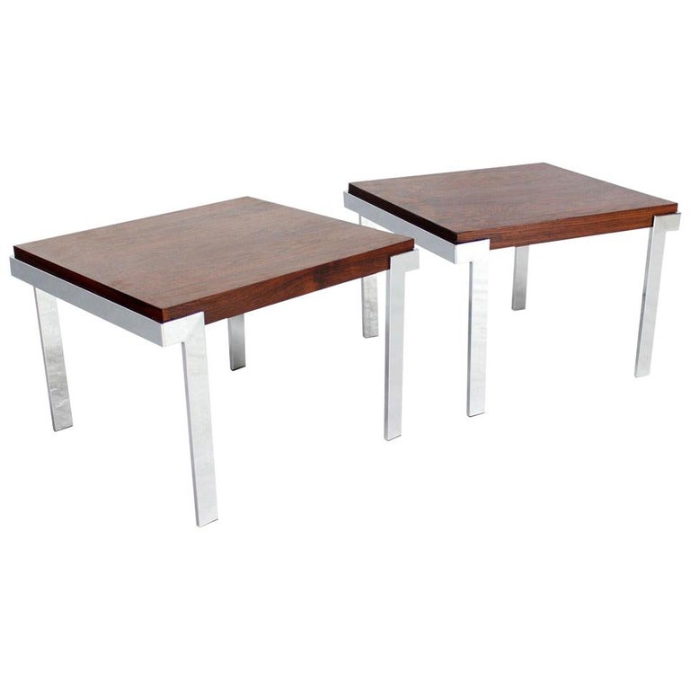 Pair of Baughman Rosewood and Chrome Mid-Century Modern End Tables For Sale