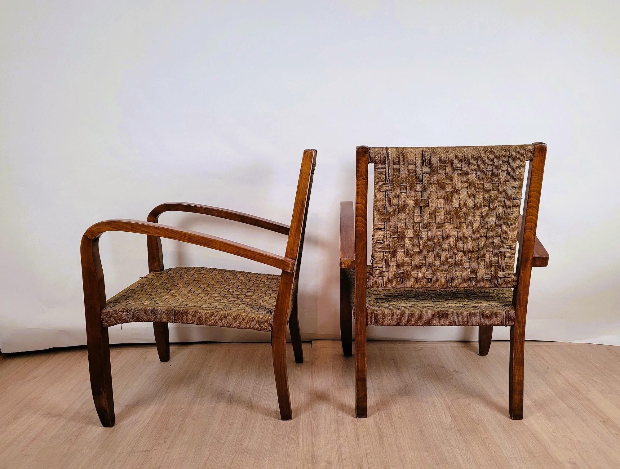 Rope Pair Of Bauhaus Armchairs, Attr To E Dieckmann, Early 20th Century For Sale