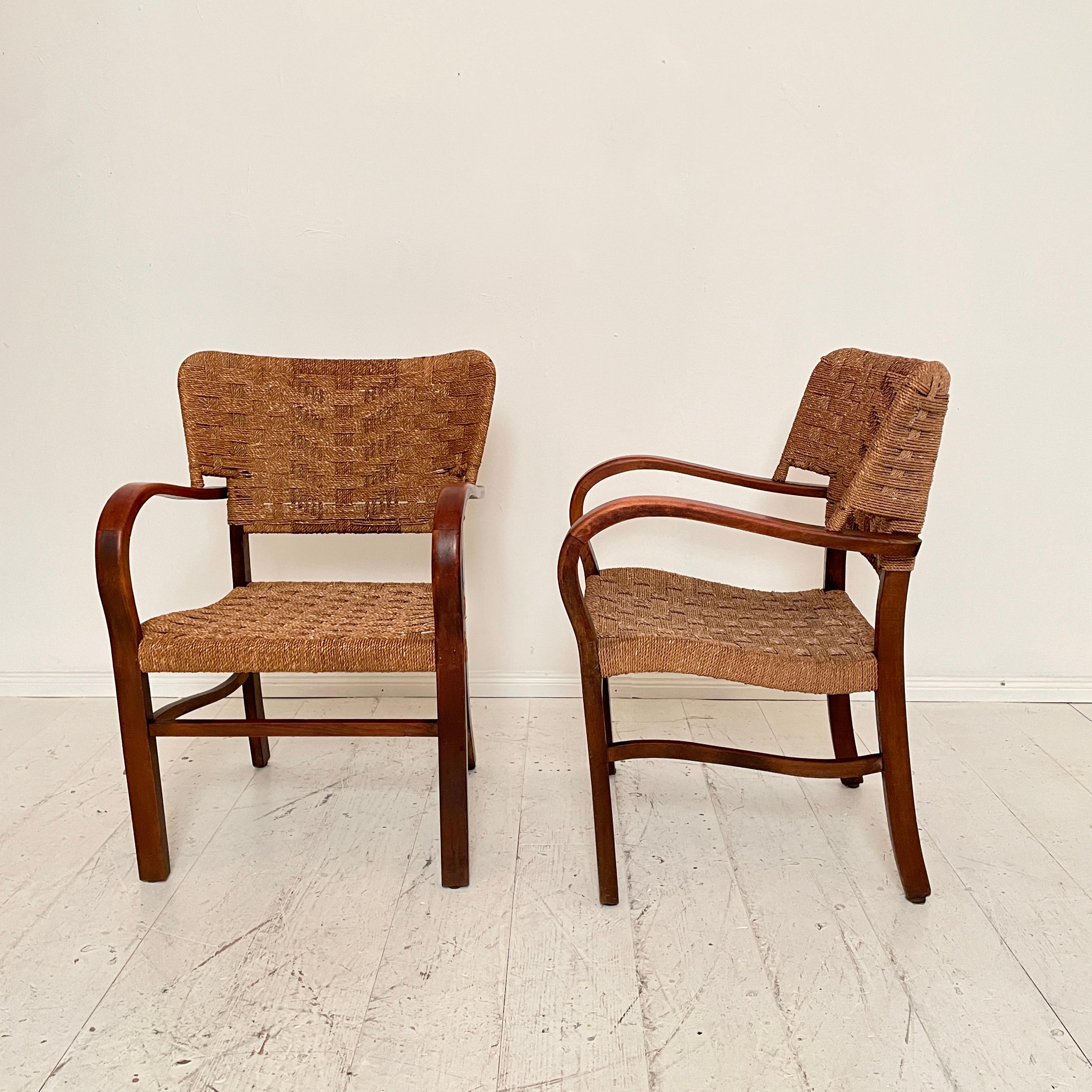 Pair of Bauhaus Armchairs by Erich Dieckmann in Beech and Rope, 1930s In Good Condition In Berlin, DE