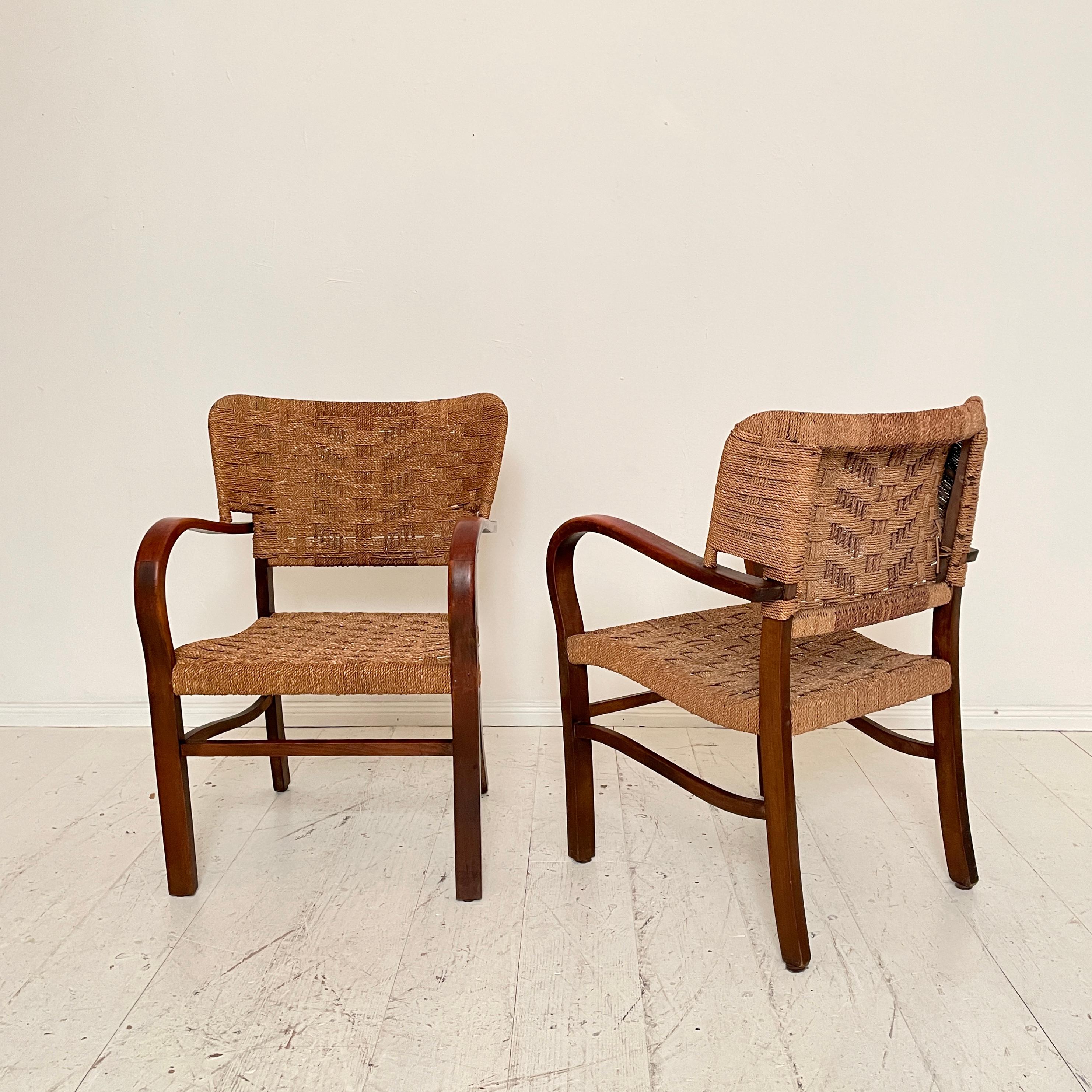 Mid-20th Century Pair of Bauhaus Armchairs by Erich Dieckmann in Beech and Rope, 1930s