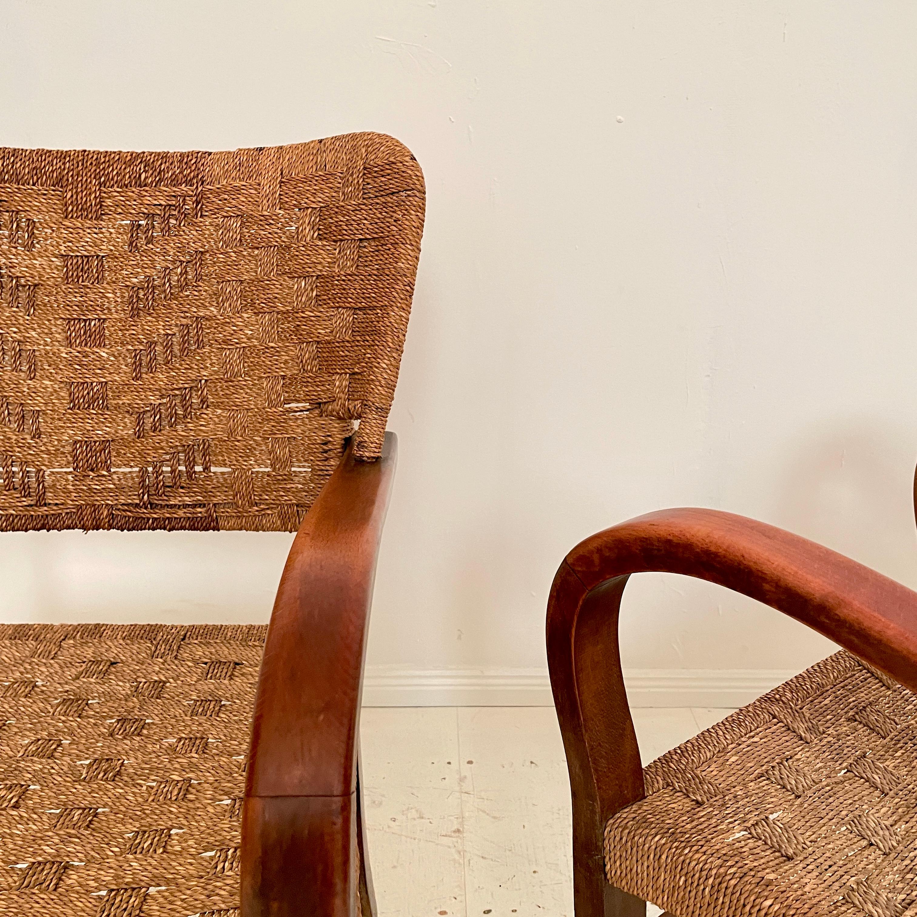 Pair of Bauhaus Armchairs by Erich Dieckmann in Beech and Rope, 1930s 2