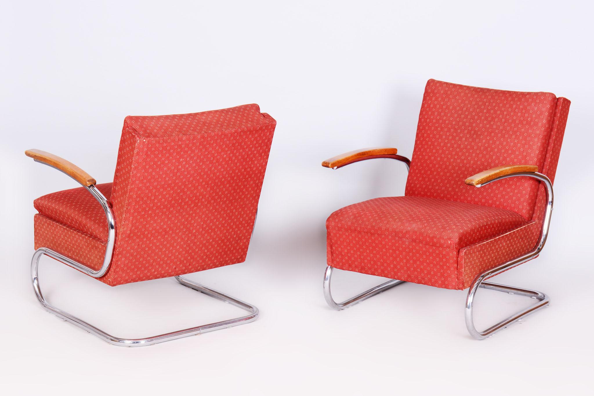 Producer: Mücke-Melder Fryštát, cat. Type Fn24

These chairs have well preserved the original upholstery from the 1930s.

The armchair with upholstery is based on the original design of the so-called spring chair Marcel Breuer.

After 1933, when the