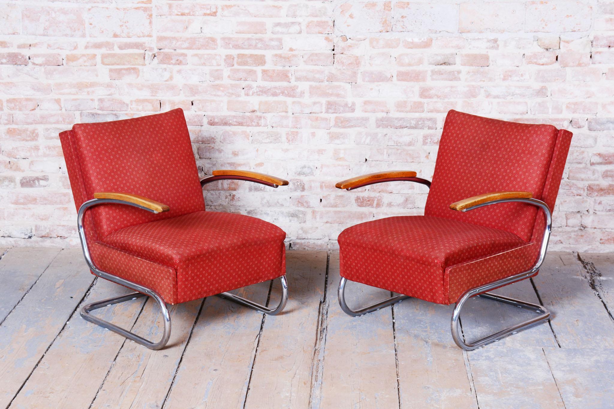 Pair of Bauhaus Armchairs, by M. Breuer, for Mücke-Melder, Chrome, Czech, 1930s In Good Condition For Sale In Brandys nad Labem, Středočeský kraj
