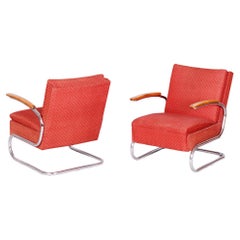 Pair of Bauhaus Armchairs, by M. Breuer, for Mücke-Melder, Chrome, Czech, 1930s