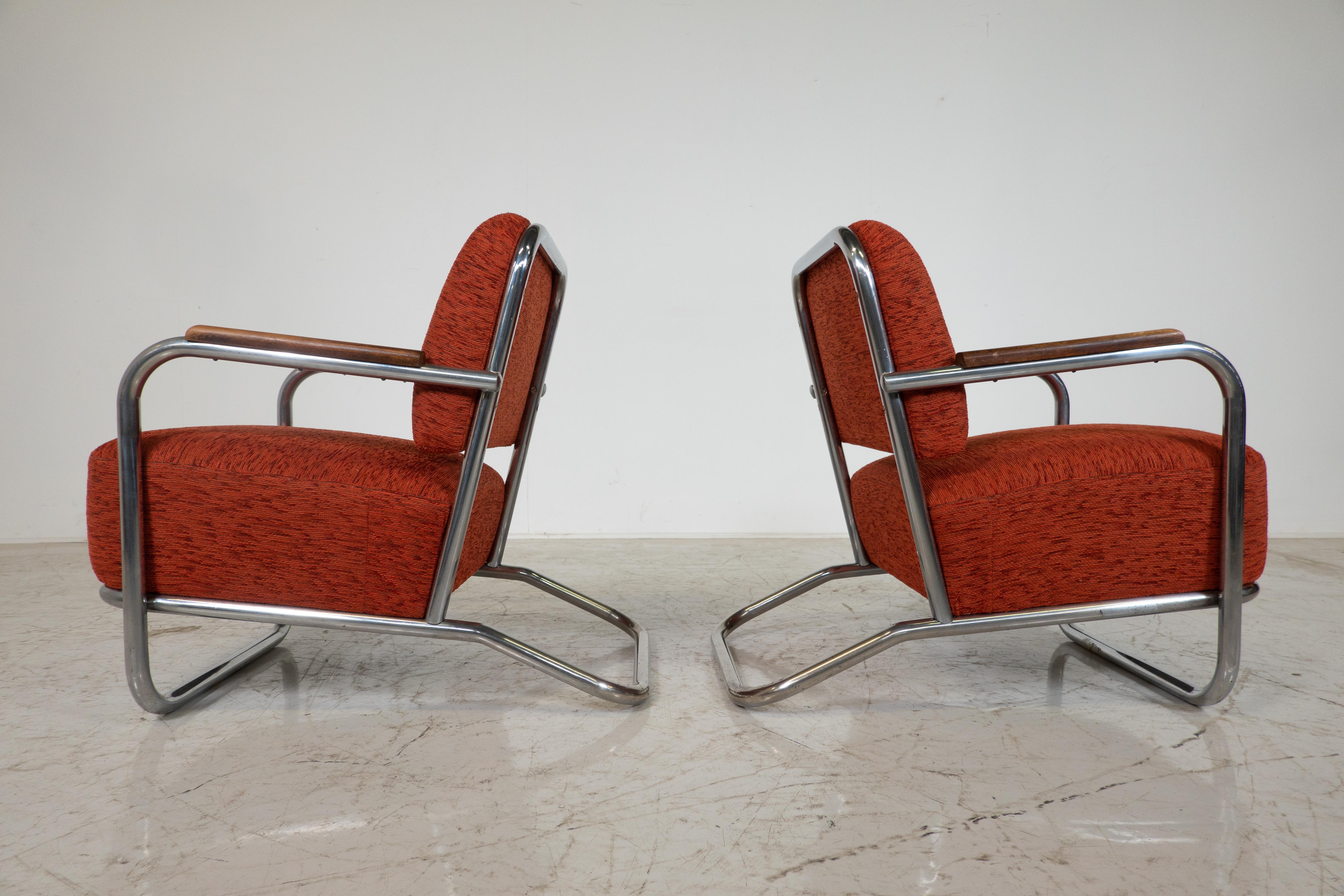 Mid-20th Century Pair Of Bauhaus Armchairs, Hynek Gottwald - 1930s For Sale